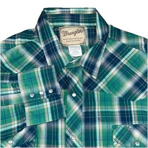 Wrangler Western Wear Pearl Snap Men's 3XL Emerald Green Plaid Button‎ Up